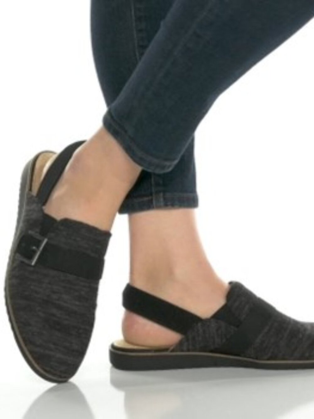 LifeStride Zaida Slip On Slingback Flats Buckle Mules Charcoal Gray Size 7 NEW